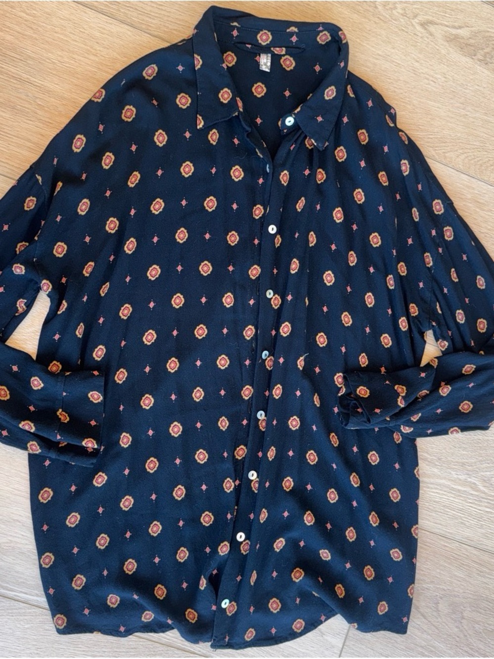 Free people, black Patterned Button-Up Shirt